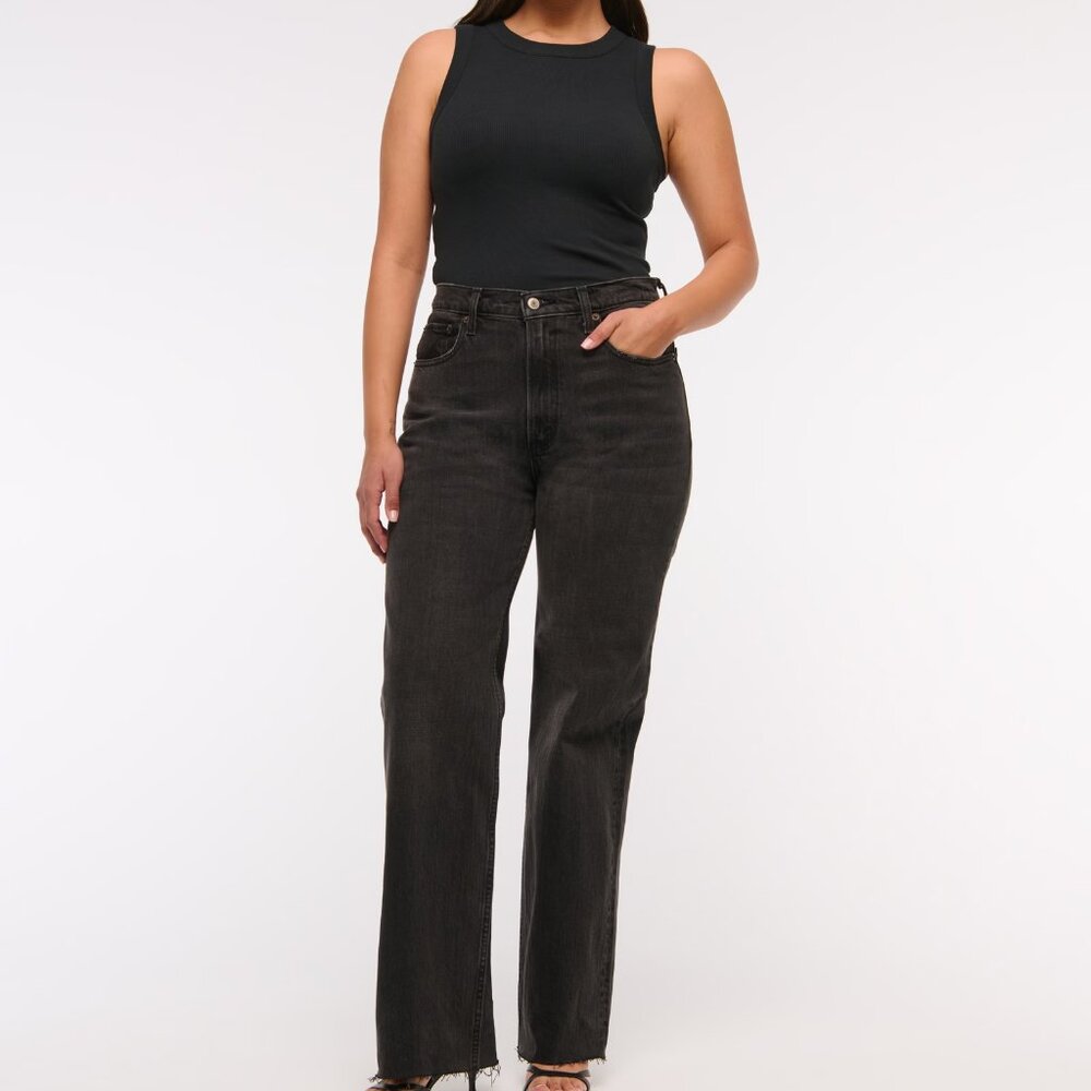 Abercrombie & Fitch 90s Relaxed High Rise Denim Jeans, Black Denim Size 12 / 31